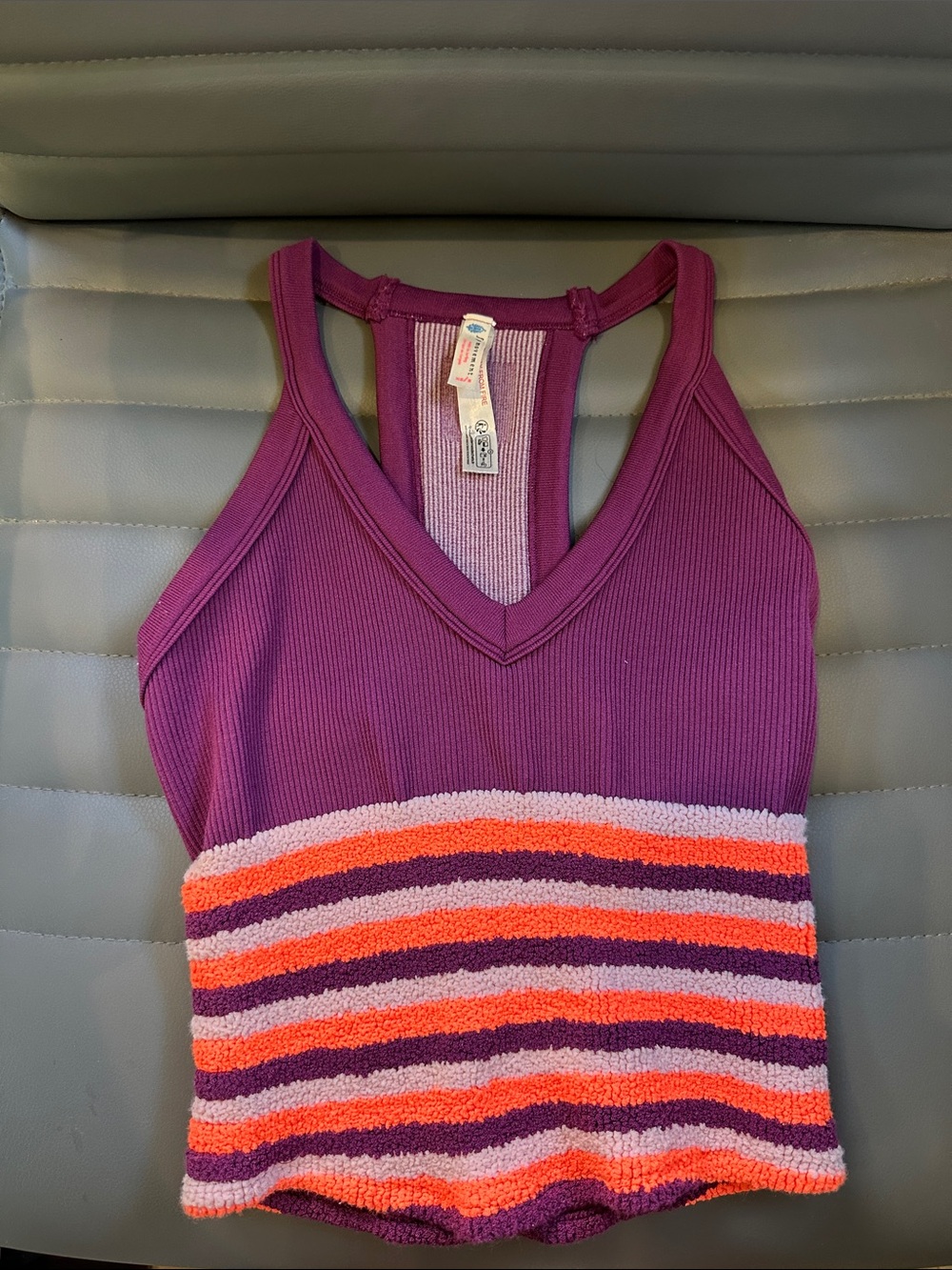 FP Movement by Free People Purple Ribbed & Striped Terry Crop Tank